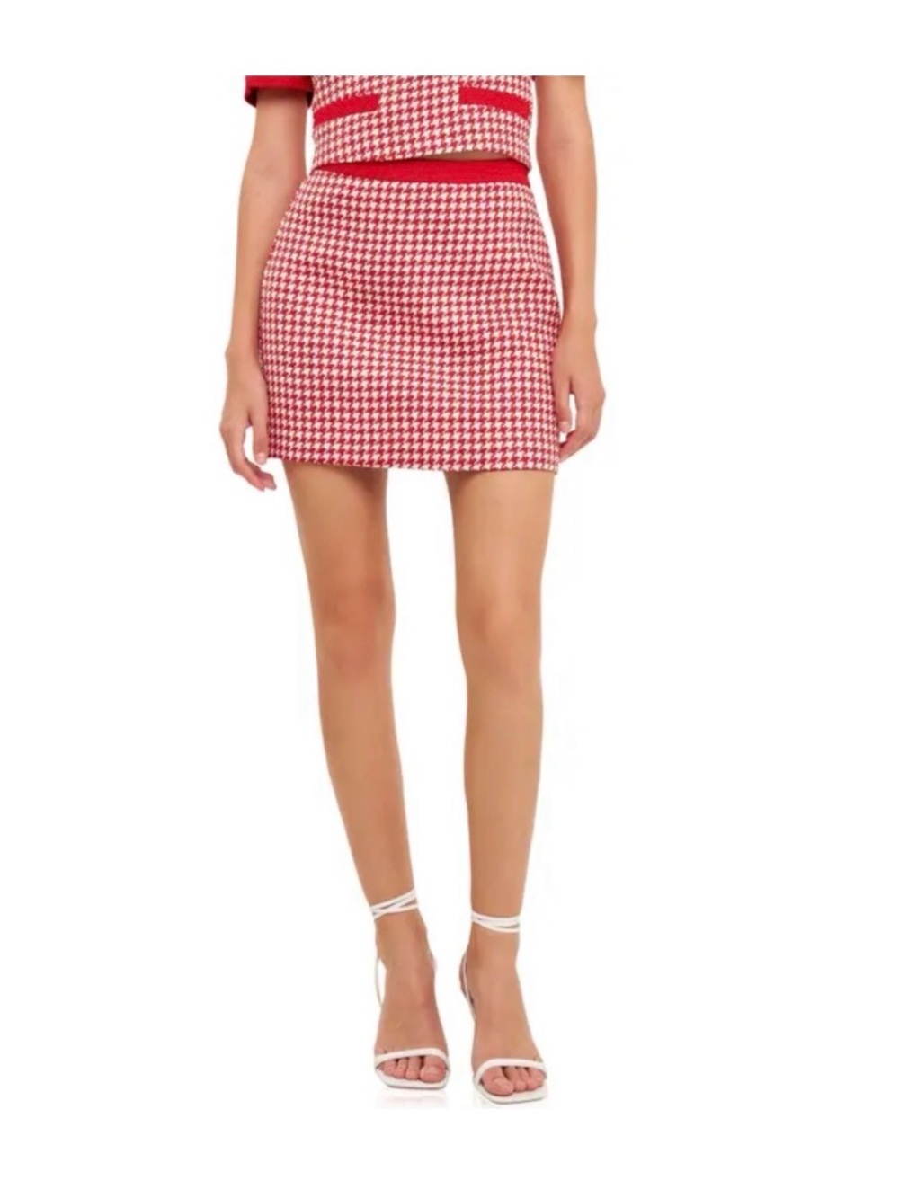$70 English Factory Red Houndstooth Mini Skirt - Classic Women's Skirt